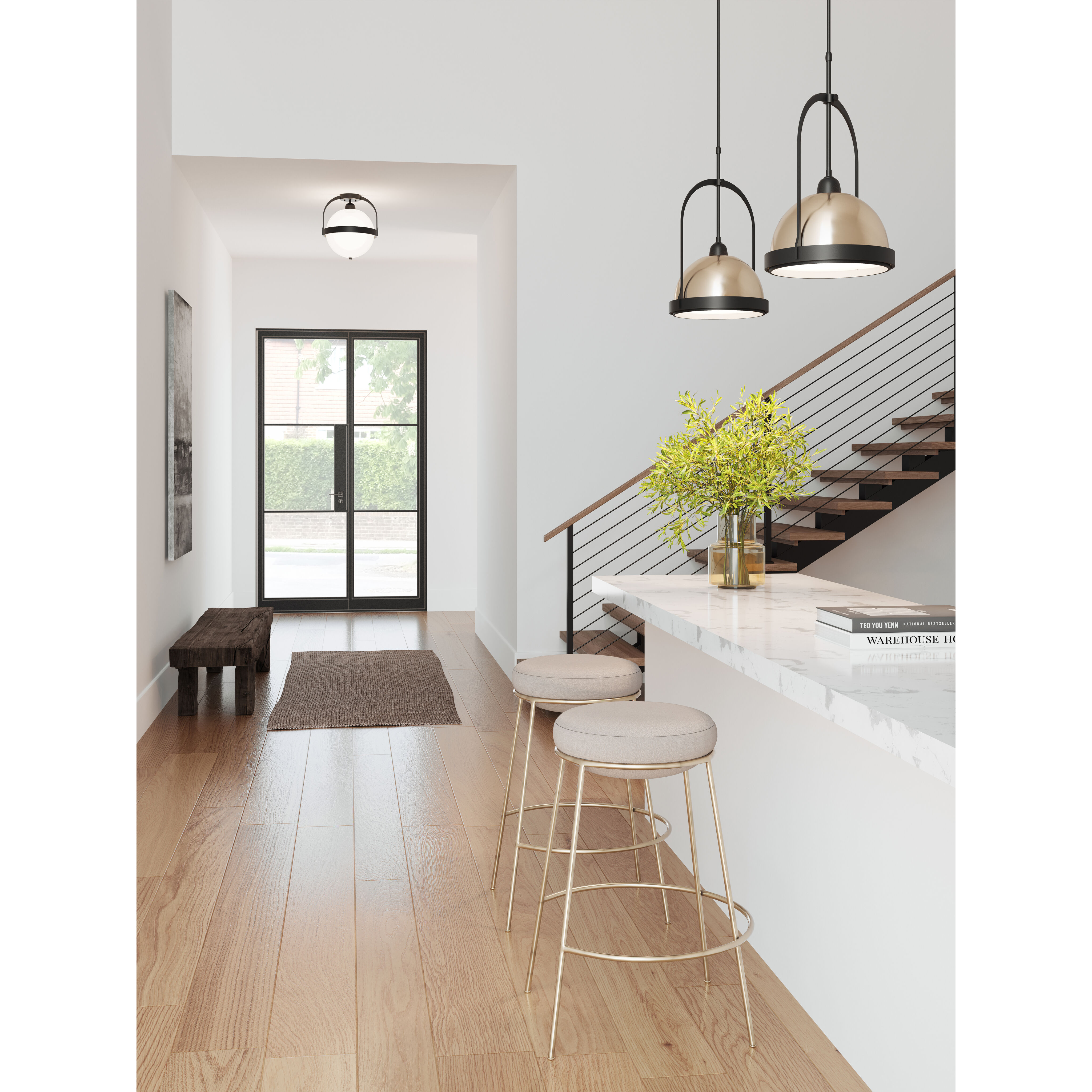 Atlas 1 Light 13.9 inch Black Semi-Flush Ceiling Light